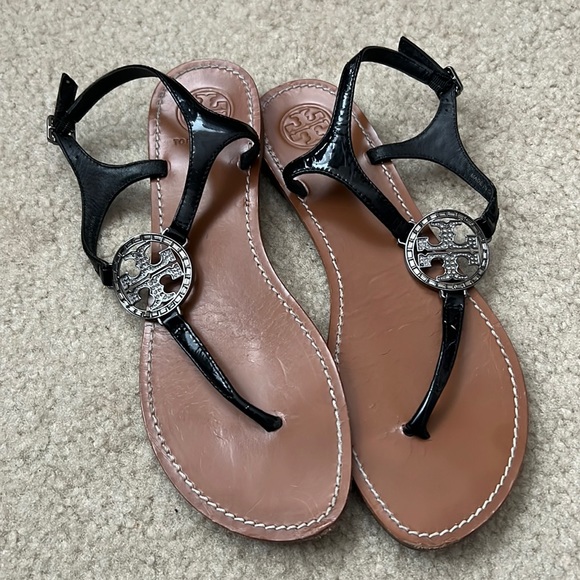 Tory Burch Shoes - Tory Burch patent leather and crystal thong logo sandals